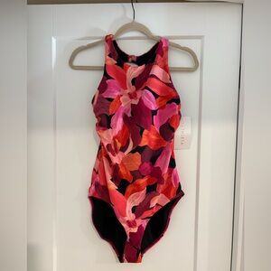 Athleta Maldives One Piece Swimsuit MT Liana Floral Racer Tank High Neck